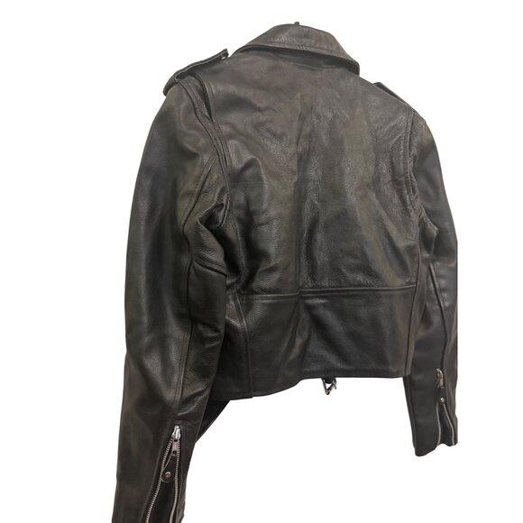 Genuine Leather Black Motorcycle Jacket Small Thinsulate Insulation With Belt & - Picture 3 of 9
